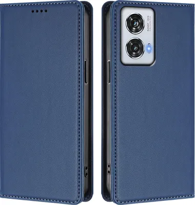 Image de Étui en cuir pour Motorola Edge 50 Fusion/Moto G85, étui à rabat magnétique en cuirPolyuréthaneavec support, bleu foncé
