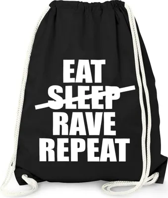 Produktbild von Turnbeutel Eat Sleep Rave Repeat Hipster Beutel Tasche Sportbeutel Gymsac Gymbag Moonworks® schwarz unisize