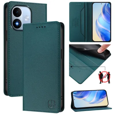Produktbild von Lederhülle für Xiaomi Redmi Note 17 4G Hülle Flip Brieftasche Kartenfächern Ständer Schutzhülle Dunkelgrün