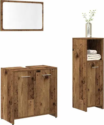 Produktbild von Möbel 3-tlg. Badmöbel-Set Altholz-Optik Holzwerkstoff - Badezimmer 3328559