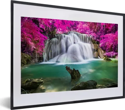 Produktbild von MuchoWow® Gerahmtes Poster Wasserfall - Rosa - Bäume 40x30 cm - Poster mit Schwarzem Bilderrahmen Wandposter Rahmen Foto Bilder - Bilderrahmen - Poster im Rahmen
