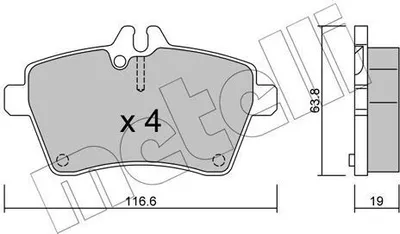 Obrázek produktu pro METELLI 22-0646-0, sada brzdových destiček, přední, kompatibilní s vozy MERCEDES-BENZ A-klasse (W169) a B-klasse (W245)