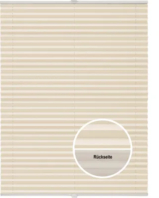 A close-up view of a pleated blind, showing its texture and a magnified section indicating the back side.