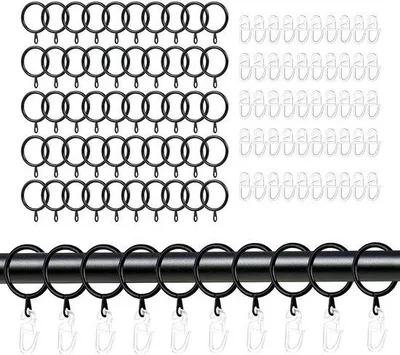 Image de 50 pièces de passants pour rideaux - Supports pour rideaux - Crochets pour rideaux - Glissières pour rideaux - Attaches pour rideaux - Pour rideaux de douche, rideaux de fenêtre - Diamètre intérieur de 30 mm - Noir