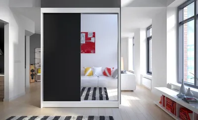 Obrázek produktu pro Zrcadlová šatní skříň CHANNA 1 - šířka 150 cm, bílá / černá