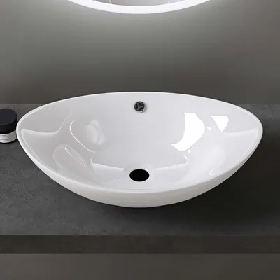 Produktbild von doporro Waschbecken Oval Aufsatzwaschbecken aus Keramik BTH:59x38x19cm Lotuseffekt durch Nanoversiegelung in Weiß Glänzend Br818