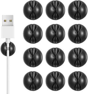 Image de Support autocollant pour câbles USB, noir, lot de 12