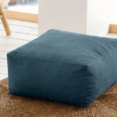 Image de pouf carré 50x50cm bleu en velours côtelé Désert