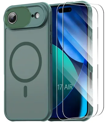 Image de Coque + 2 Verres Trempés pour iPhone Air, avec Anneau Magnétique et Protection Caméra - Vert Nuit