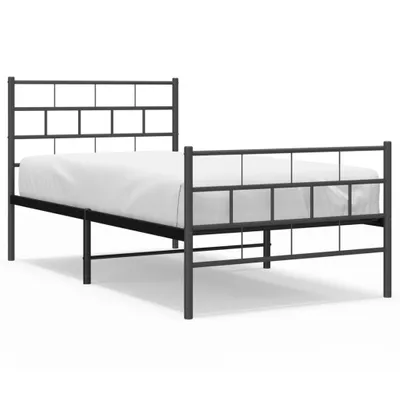 A black metal bed frame with a white mattress, shown from a side angle against a white background.