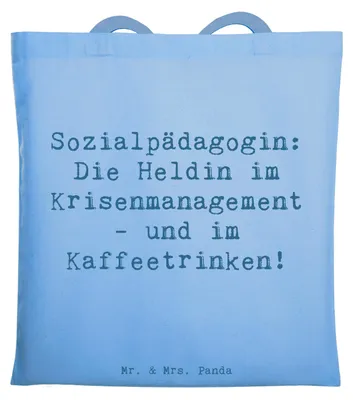 Produktbild von Mr. & Mrs. Panda Tote Bag Spruch Sozialpädagogin - Sky Blue - Geschenk, Erwachsenenhilfe, Empathie, kreative Geschenke, Tasche, Heldin, Kommunikationsstärke, Multitasking
