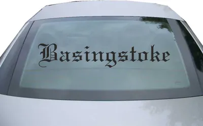 Produktbild von Indigos UG - Aufkleber Heckscheibe & Motorklappe DE6594 - schwarz - 600x110 mm - Basingstoke - Auto Scheiben Fenster Heckklappe Tuning Racing JDM - Die cut