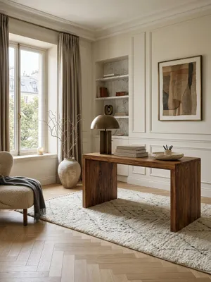 Immagine prodotto di Scrivania BOHA in legno massello Sheesham Scrivania per computer Larghezza 160 cm Design in vero legno Ripiano Scrivania da ufficio Stile country
