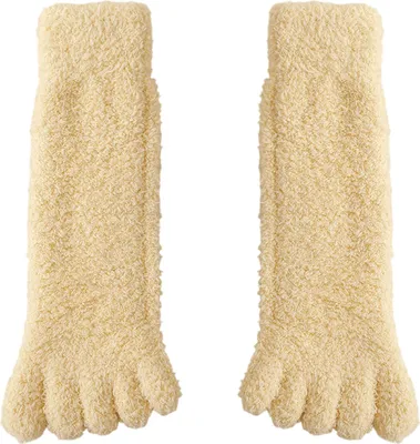 Produktbild von Paar Damen-Zehensocken aus Korallenfleece, flauschig, dick, warm, wadenlang, ideal für Herbst und Winter, als Hausschuhe oder Bodensocken.