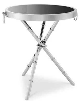 Produktbild von Casa Padrino Luxus Beistelltisch Silber / Schwarz Ø 55 x H. 44 cm - Runder Metall Tisch mit Glasplatte - Wohnzimmermöbel