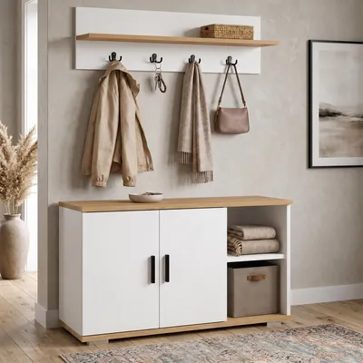 Produktbild von VCM Diele Garderoben Set mit Schuhschrank Sitzbank, Wandgarderobe & Hut Ablage - Gados L