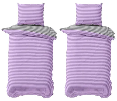 Produktbild von Baumwolle Bettwäsche 135x200 cm Lila Grau gestreift Stripe Damast Bettbezug PolyBaumwolle Wendebettwäsche 4 teilig