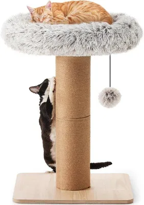 Produktbild von Katennestpfeiler mit Pflanzstil - Massiver Holzkatzenpfeiler mit Jute-Seil