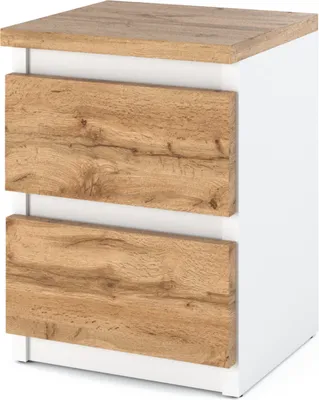 Produktbild von MRBLS_HOME - Nachttisch Weiß Eiche Wotan - Nachtschrank - Nachtkommode Modern Möbel mit Schubladen Kommode Holz Schubladenschrank für Ihr Schlafzimmer