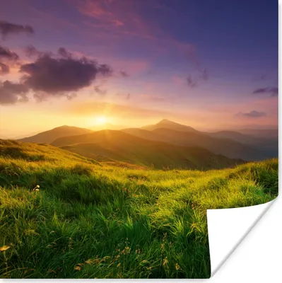 Produktbild von MuchoWow® Poster Berge - Sonne - Natur 75x75 cm - Wand Dekoration