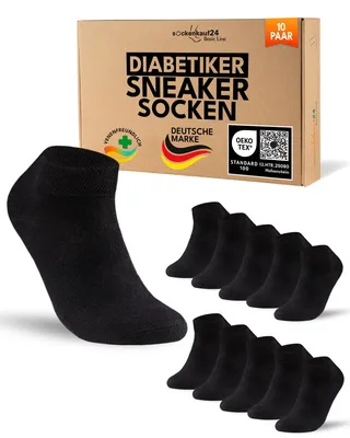 Produktbild von 10 Paar Diabetiker Sneaker Socken ohne Gummibund & ohne Naht - 70228T Schwarz 43-46