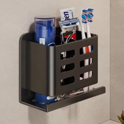 Produktbild von Wand-Zahnbürstenhalter Aluminium Schwarz Doppelschlitz für Bad & Küche
