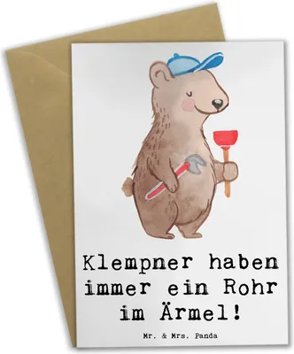 Produktbild von Mr. & Mrs. Panda Klappkarte Klempner Helden - Weiß - Geschenk, Glückwunschkarte, glückwunschkarten, Geschenkidee, Alltagshelden, Berufsehre, Berufspassion, osterkarte