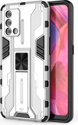 Produktbild von OPPO A74 4G Hülle, Dual Layer PC TPU Bumper Stoßfest Ständer Schutzhülle für OPPO A74 4G Silber