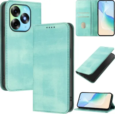 Image de Etui pour itel S23+ / S23 Plus, étui en cuir vintage avec protection RFID, fentes pour cartes, support Turquoise