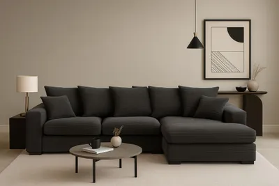 Produktbild von Kaiser Möbel Ecksofa mit schlaffunktion und bettkasten, Sofa L-form, Couch L-form Gabon stoff Zoom Graphit Ottomane Rechts