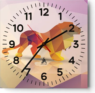 Produktbild von Wanduhr - Quadrat - Glasuhr - Löwe Illustration modern - 40x40cm - Schleichendes Uhrwerk - Lautlos - zum Aufhängen bereit - Dekoration Modern - Wanddekoration aus Glas - C4AC40x40-2804