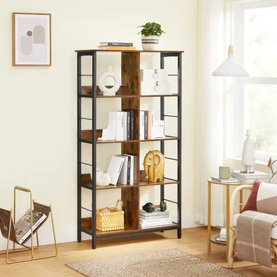 Produktbild von VASAGLE Standregal, Bücherregal, Büroregal, mit 8 Fächern, Dekoregal, offen, für Büro, Wohnzimmer, Schlafzimmer, 80 x 33 x 149 cm, Industrie-Design, vintagebraun-schwarz LLS105B01