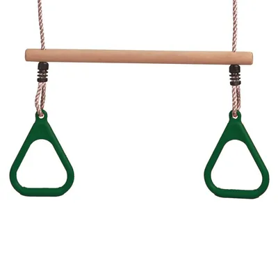 Produktbild von Holztrapez mit Turnringen & PP-Seil – höhenverstellbar 1,1–1,7 m