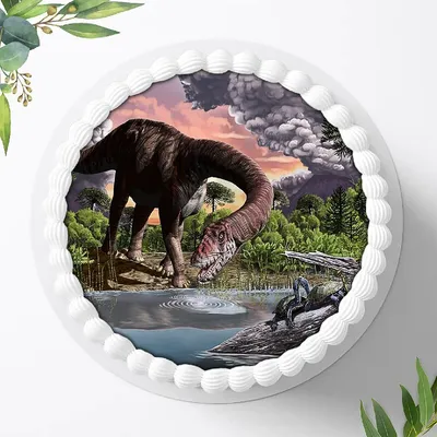 Produktbild von Für die Geburtstags Torte ein Tortenaufleger, Zuckerbild mit dem Motiv: Dinosaurier , Dino, Essbares Foto für Torten, Fondant, Ø 20cm, 0410c
