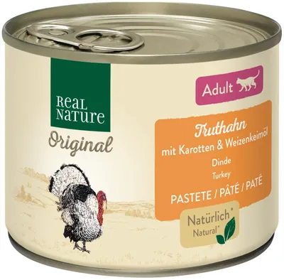 Image de Real Nature Original - Nourriture humide pour chat adulte, dinde et carottes, 6 x 200 g