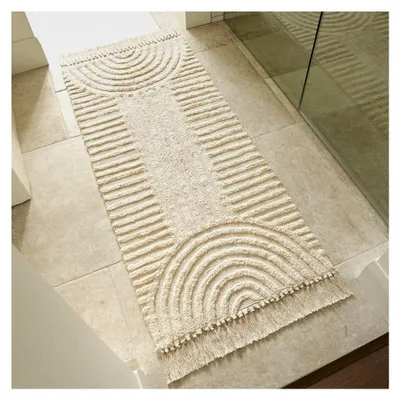 Produktbild von Boho-Badezimmerteppich mit Quasten, weich, waschbar, rutschfeste Baumwollmatte, ideale Größe für moderne Wohnräume