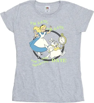 Produktbild von Disney - "Alice In Wonderland I'm Late" T-Shirt für Damen BI6968 (XL) (Grau)