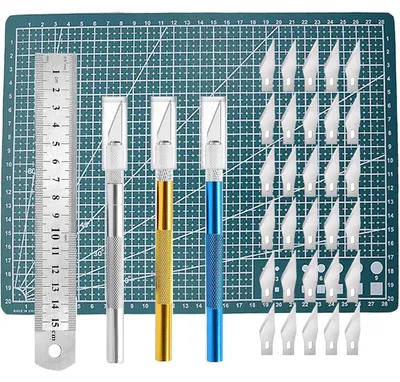 Produktbild von Bastelmesser Set mit 3 Cuttern und 30 Ersatzklingen für DIY, Kunst und Handwerk
