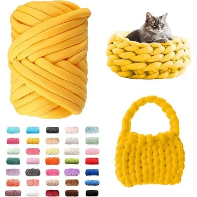 Produktbild von Grob gestrickte Kuscheldecke 500g Goldgelb weiches Wollgarn für Handstricken