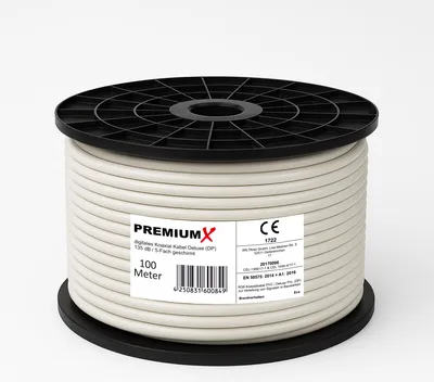 Produktbild von PremiumX 100m DELUXE PRO 100m Koaxial Kabel 135 dB 5-Fach geschirmt reines Kupfer SAT Antennenkabel