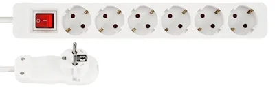 Obrázek produktu pro Prodlužovací kabel - 6 zásuvek - 2 m - Plochá zástrčka - Se spínačem - Bílá