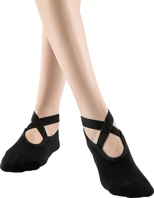Produktbild von OKWISH 6 Paar Yoga Pilates Socke Rutschfeste Socken für Frauen Mädchen, Einheitsgröße Atmungsaktive Socken für Fitness Ballett Schwarz
