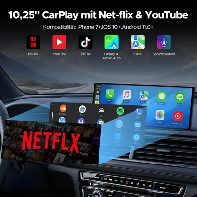 Zdjęcie produktu dla Ekran CarPlay - Wyświetlacz Android Auto - Odtwarzacz multimedialny - Nawigacja dotykowa - 10,25 cala