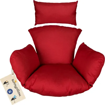 Produktbild von sunnypillow Hängesessel Kissen - Auflage für Rattan & Polyrattan Hängeschaukel - Extra Dick 15cm, UV - beständig, wasserdicht - Rot