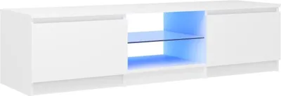 Image de vidaXL Meuble TV avec éclairage LED Blanc 140x40x35.5 cm