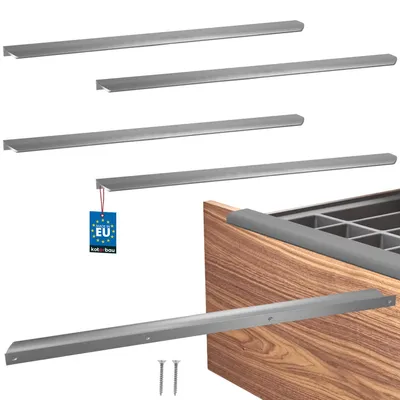 Image de KOTARBAU® Lot de 4 poignées de meubles, poignées d'armoire 560 mm, argent mat ZnAl, poignées à visser par l'arrière, poignées de chant, poignées de tiroir, cuisine moderne