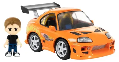 Productafbeelding van Fast & Furious Q-Village voertuig met minifiguur: Toyota Supra JZA80, 9 cm