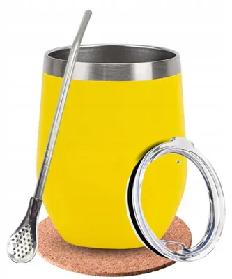 Zdjęcie produktu dla Zestaw Kubek do Yerba Mate Matero TermoLid Żółte 350ml + Bombilla Podkładka