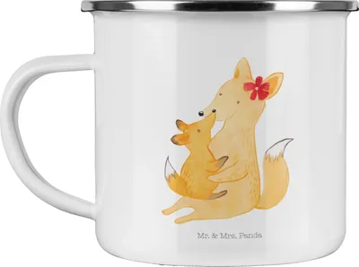 Produktbild von Mr. & Mrs. Panda Pott Fuchs Mama - Weiß - Geschenk, Schoß, Campingbecher, Muttertag, becher emaille, Teetasse, Tochter, Umarmen, Mami, Mutter, Tasse