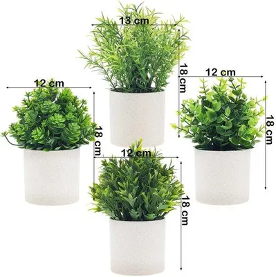Productafbeelding van Unyqoos® Set van 4 kunstplanten in pot – realistische kunststof decoratie, gemakkelijk te onderhouden voor woonkamer, kantoor en balkon